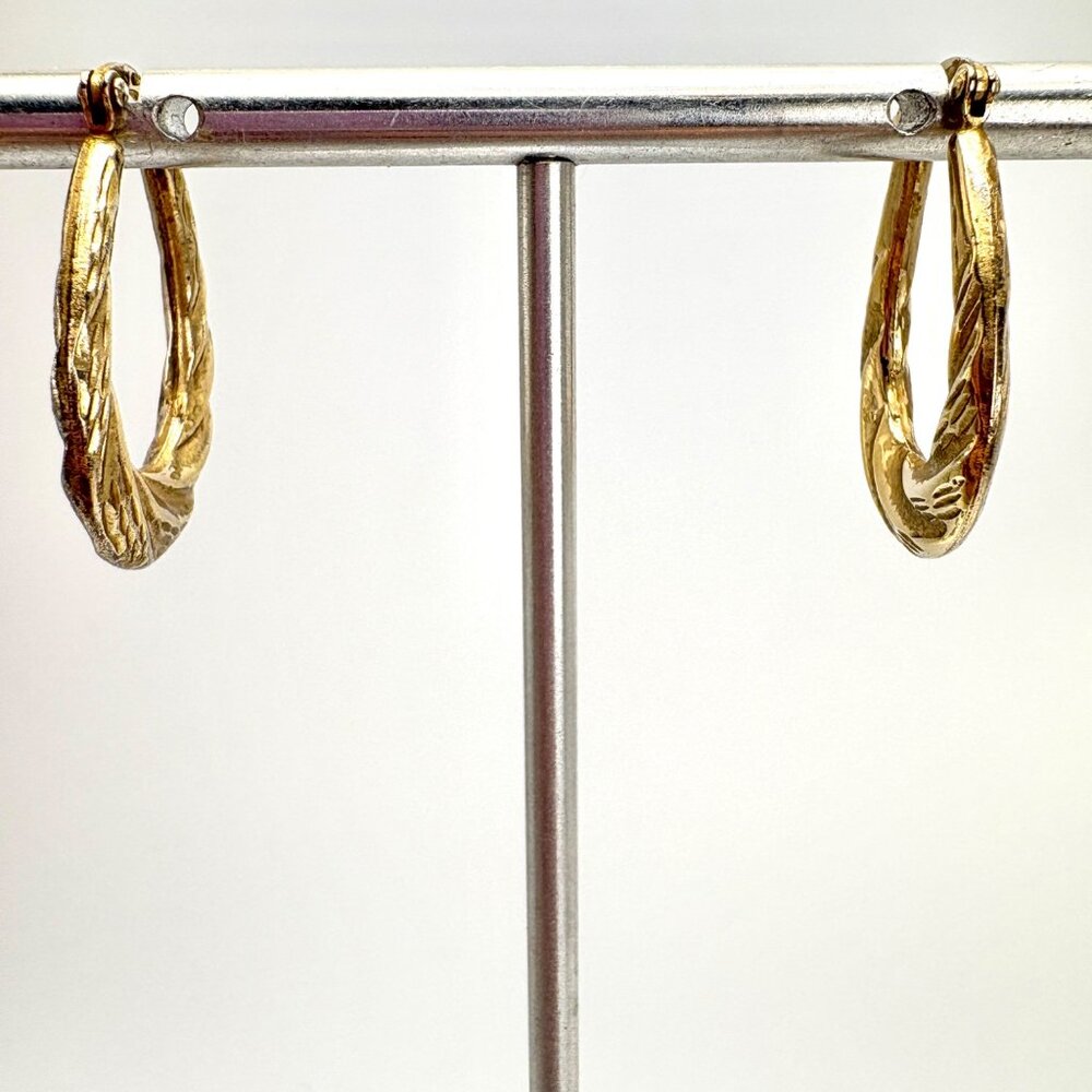 Twist Design Elongated Hoop Earrings VTG Sterling Silver 925 Size 1" Length